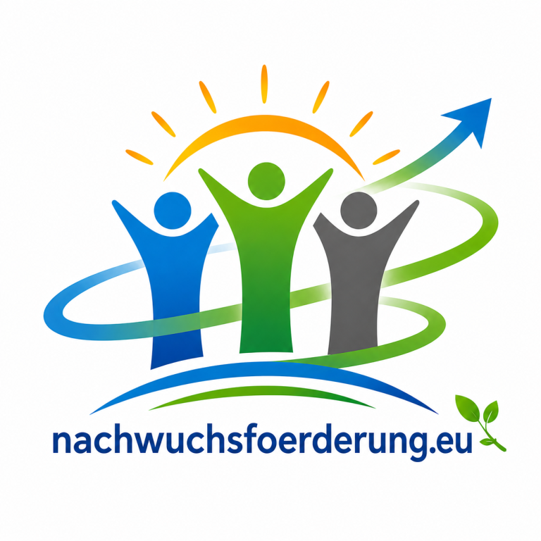 Logo von nachwuchsfoerderung.eu mit drei Menschen, Sonne & Aufwärtsspirale, als Symbol für persönliche, gemeinsame & nachhaltige Entwicklung